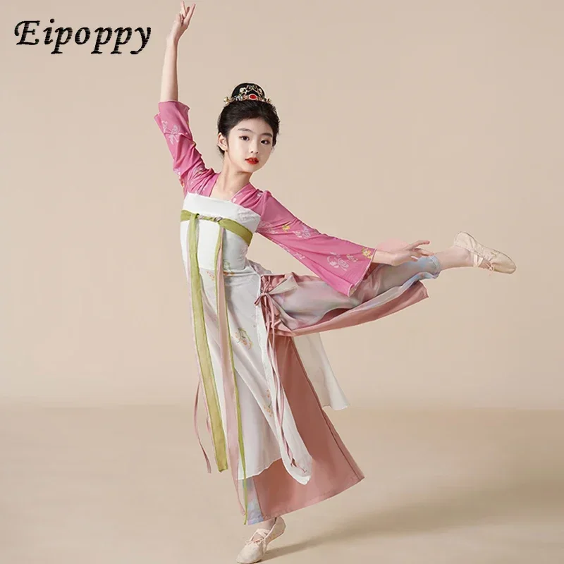 Robe de phtaline classique pour enfants, Hanfu Long Fan Dance, Vêtements de performance pour filles