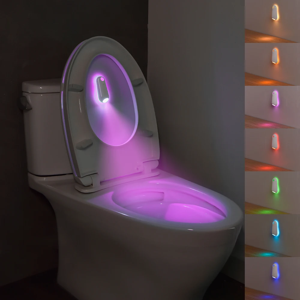 LED Smart Motion Sensor Night Light, Toilet Seat Lights, USB rechargeable, 8-Color Lamp for Home, Corridor, WC Luminaria Decor