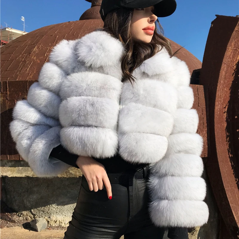 S-6XL Women's Faux Fur Coats Short Lapel Autumn Winter Warm Jacket Faux Fox Fur Long Sleeved Patchwork