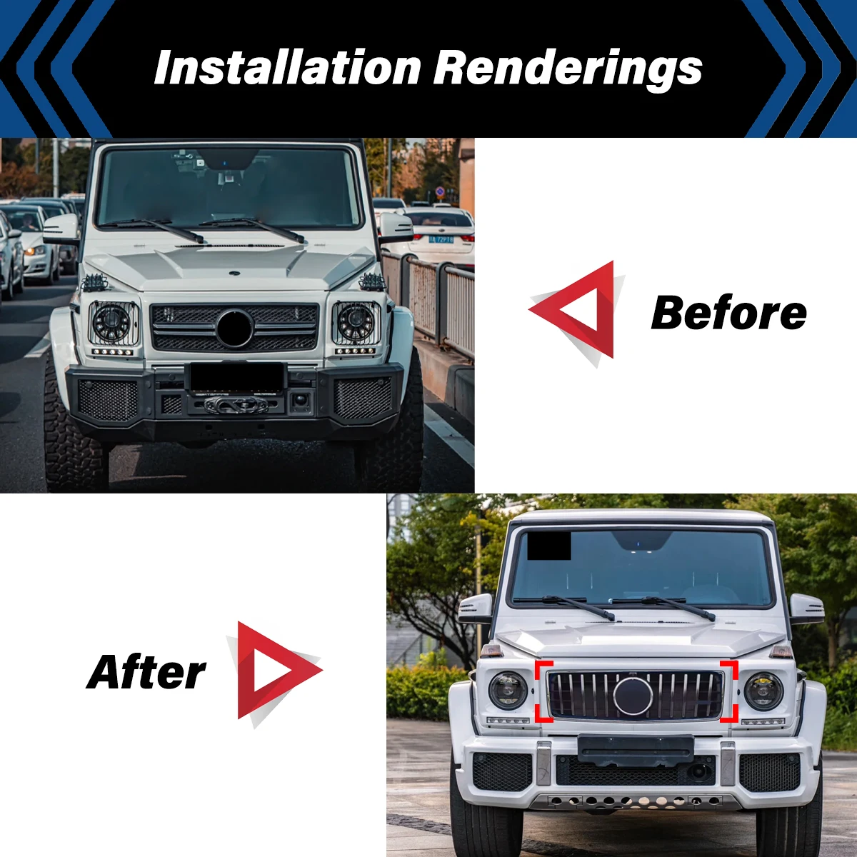 For Mercedes Benz G Class W463 G500 G550 G63 G65 G55 AMG 1990-2018 GT R Style Front Inlet Grille Bumper Grill Tuning Accessories