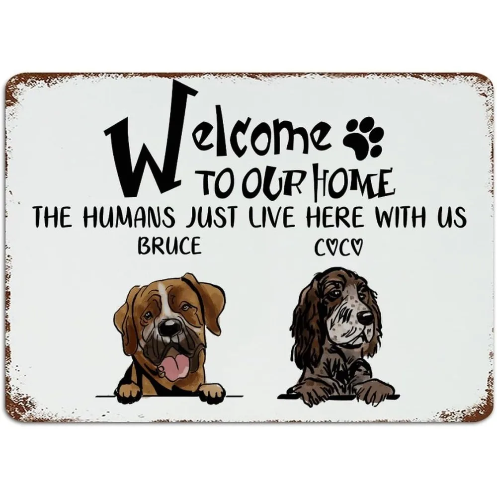CIFbuy Custom Dog Names Vintage Metal Plaque,Welcome Home Pet Wall Ornament Gift (For Decoration Only)