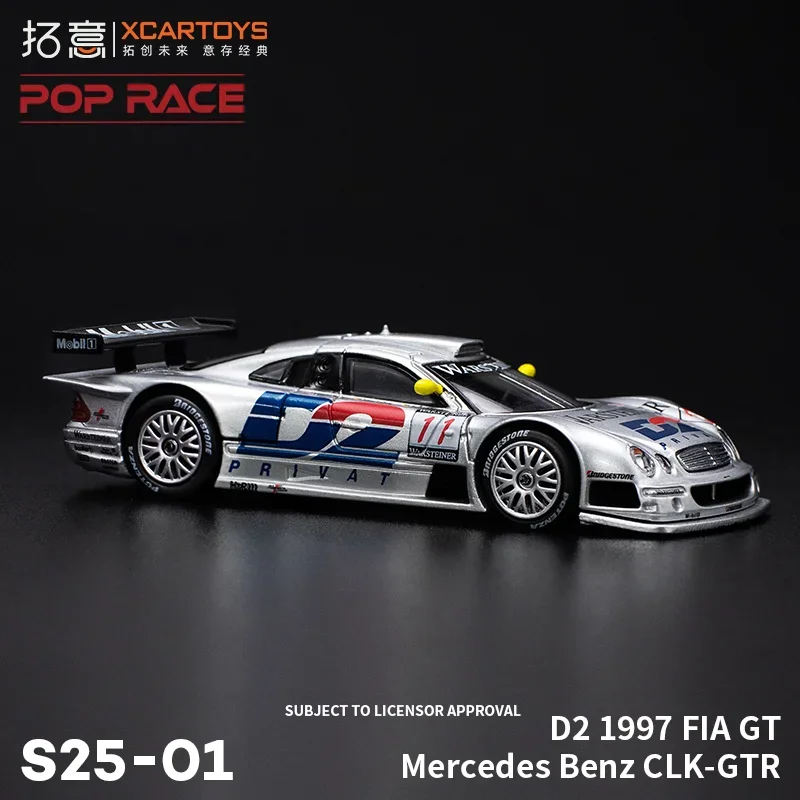 Xcartoys POP RACE 1:64 Mercedes Benz CLK-GTR D2 1997 FIA GT Silver SKYLINE GT-R Alloy Diecast Model Car Collection Christmas