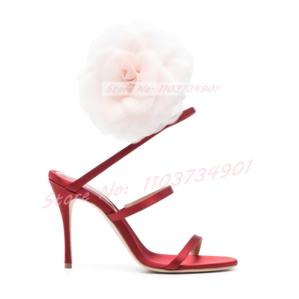 Pink Lace Flower Fairy Cross Strap Sandals Women Elegant Satin Round Toe Stiletto Shoes Ladies Luxury Fashion High Heels Sandals view 4