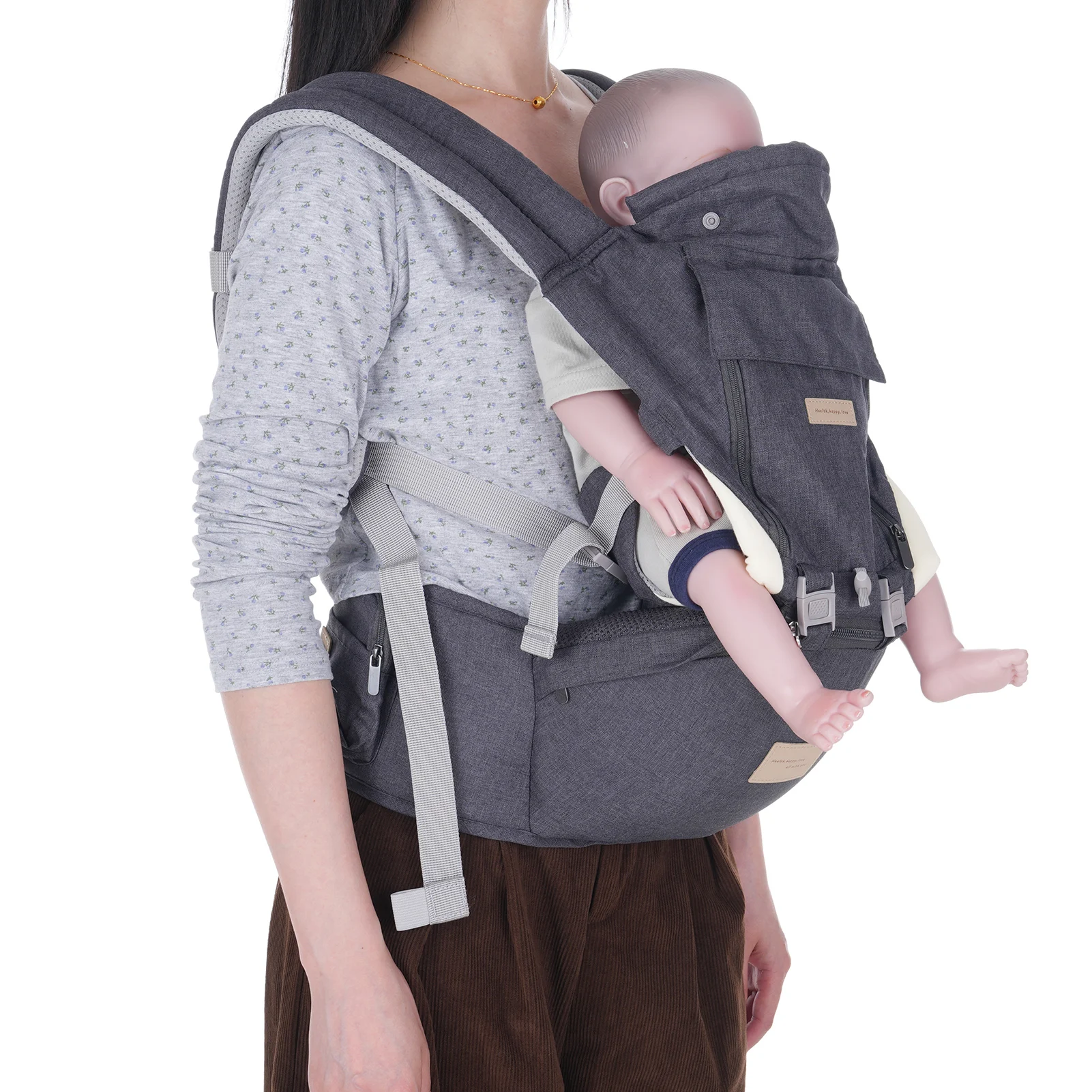 Porte-bébé ergonomique américain avec siège de hanche, Positions de transport multiples, soutien lombaire, tabouret de taille coudé, doux et respirant