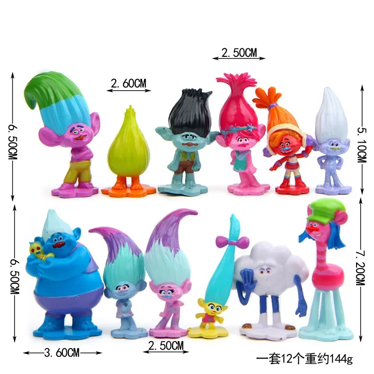 6pcs/set Trolls Action Figure Toys Magic Hair Poppy Branch  Critter Skitter Boards Elf PVC Models Dolls For Kids Christmas Gifts