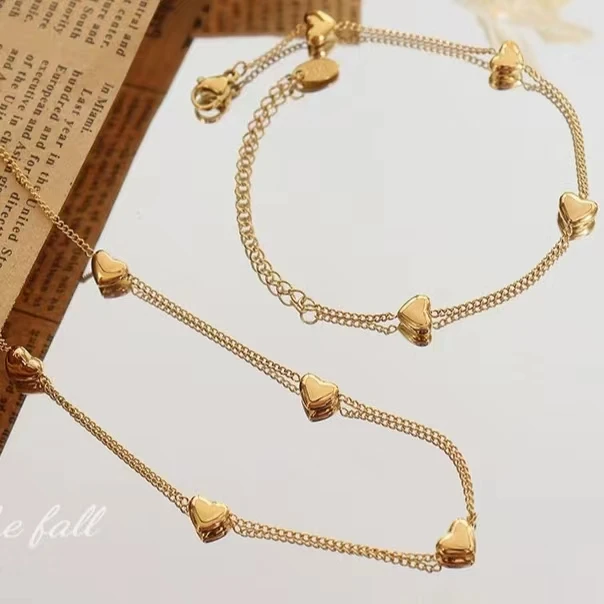 fashion jewelry designer luxury gold silver plated stainless steel heart bracelet necklace set