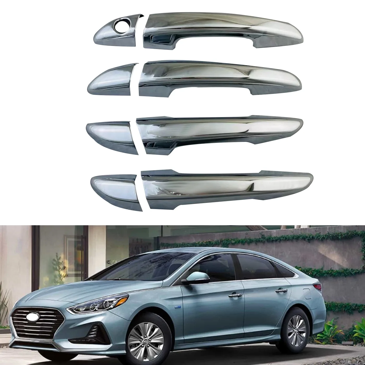 Chrome Retrofit Car Accessory Door Handle Covers Trim Paste Style For Hyundai Sonata 8 2015 2016 2017 2018 2019 Paste style