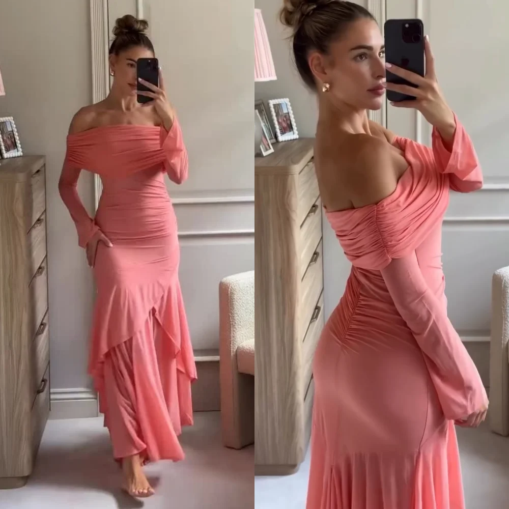 

Customized Simple Chiffon Pleat Mermaid Off-the-shoulder Long Dresses Bespoke Occasion Evening Exquisite Classic