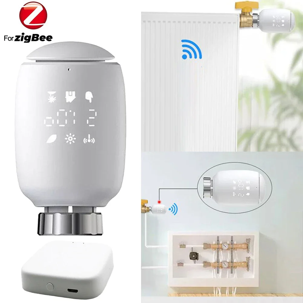 For Tuya Zigbee TRV Thermostat Smart Radiator Actuator Valve Thermal Head Programmable Temperature Controller Alexa Google