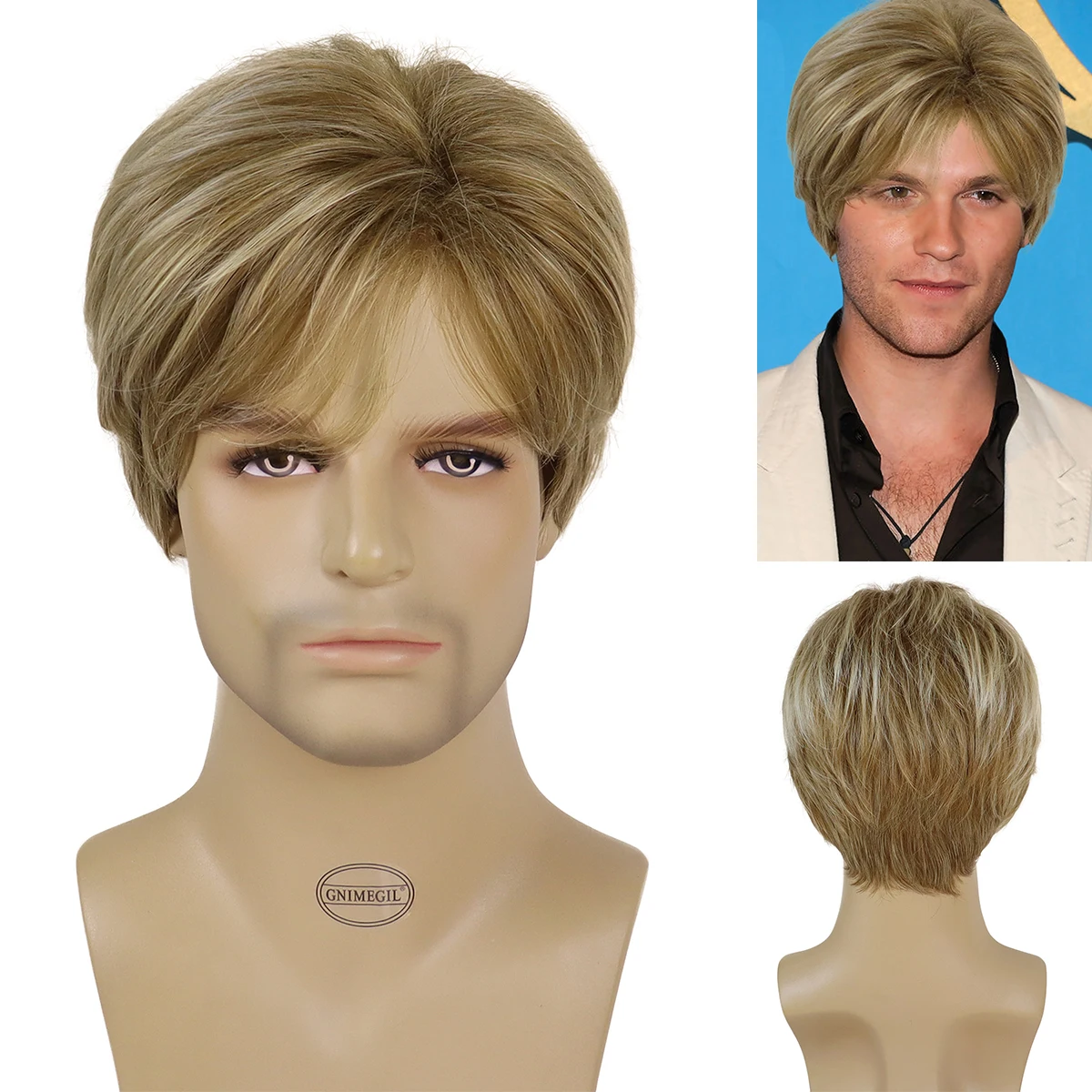 

Синтетические короткие парики для замены волос для мужчин и мальчиков, натуральный прямой парик, термостойкий парик блондинки с боковой челкой, повседневный костюм