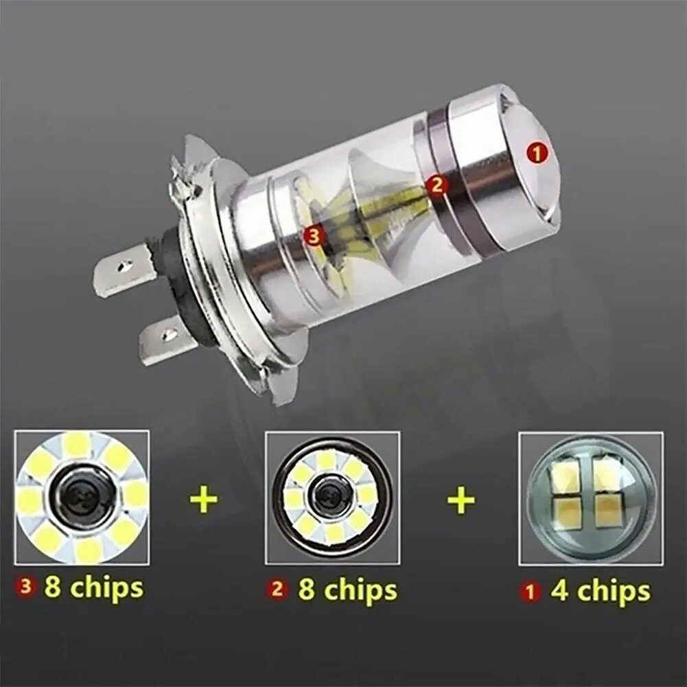 100W H4 H7 Super Bright 20Smd Led Car Daytime Running Driving Fog Light Lamp 6000K Auto Driving Headlight High Low Beam Bulbs