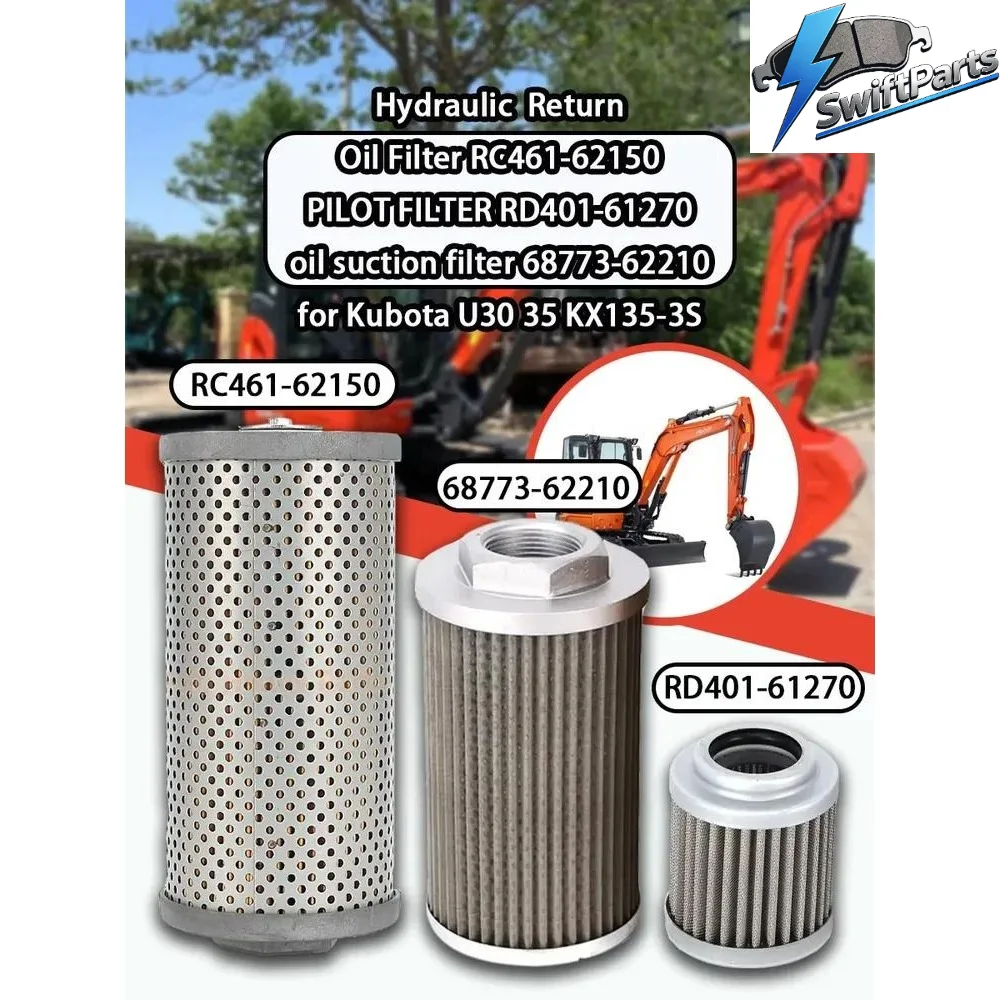 RD401-61270 68773-62210 RC461-62150 Hydraulic Filter Kit For Kubota U15 U20 U30 U35 KX91-3S2 KX155 KX161 KX135-3S Excavator