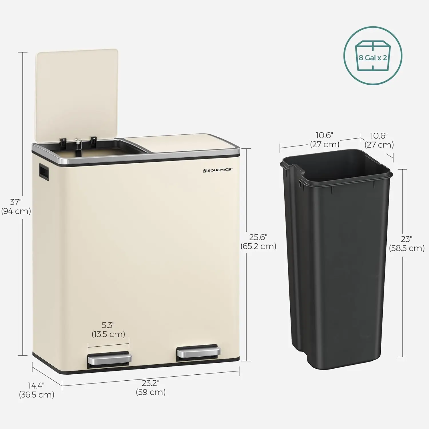 Factory Direct 2026 Top SONGMICS Pattumiera da cucina in acciaio inossidabile da 60 litri, pattumiera con pedale, pattumiera