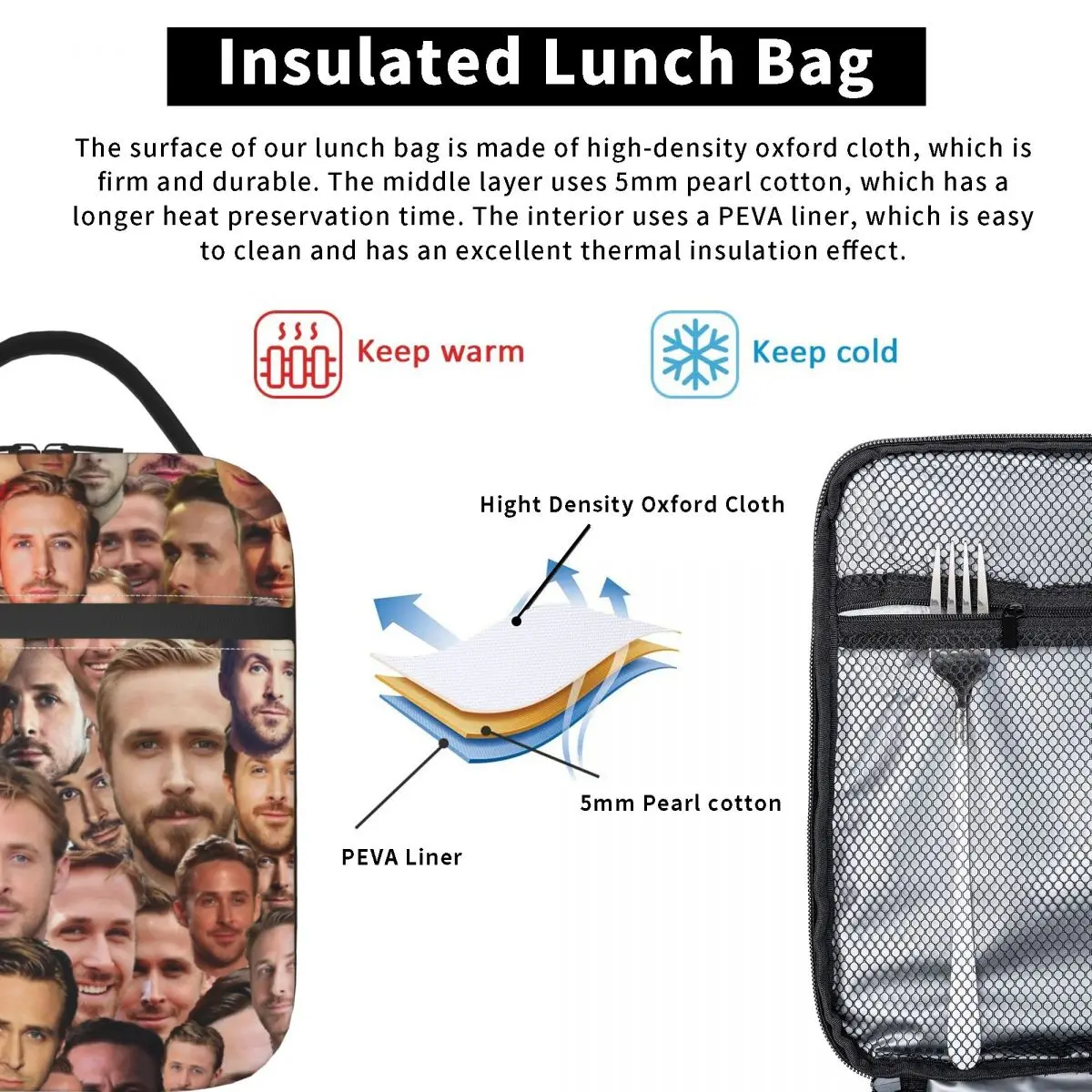 Lunchbox Ryan Gosling Merch Vintage Lagerung Food Box Ins Stil Kühler Thermal Bento Box für die Schule