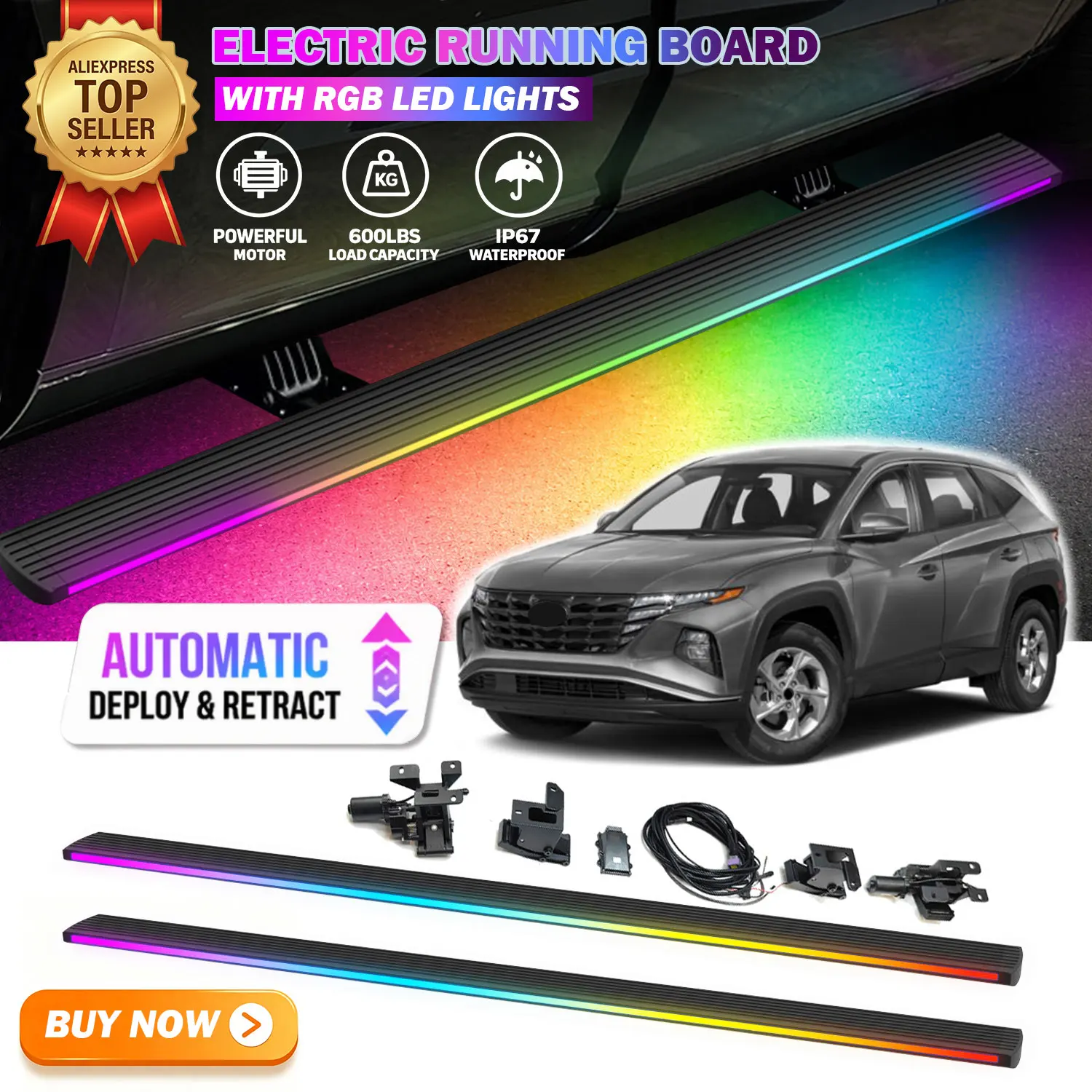 Deployable Power Electric Running Boards Fits For Hyundai Tucson NX4 2022-2026 with LED Light Strips Side Step Nerf Bars