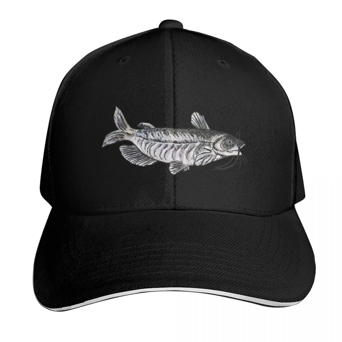White Catfish Fish Drawing Baseball Cap Outdoor Golf Running Hiking Summer Beach Travel Streetwear Hip Hop Trendy