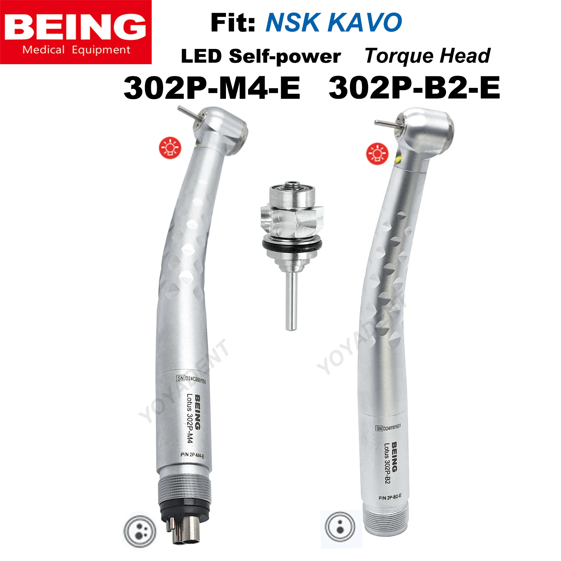 

Being Dental LED Handpiece Self-Power High Speed Handpiece Push Button Torque Head 2/4 Holes Fit NSK KAVO