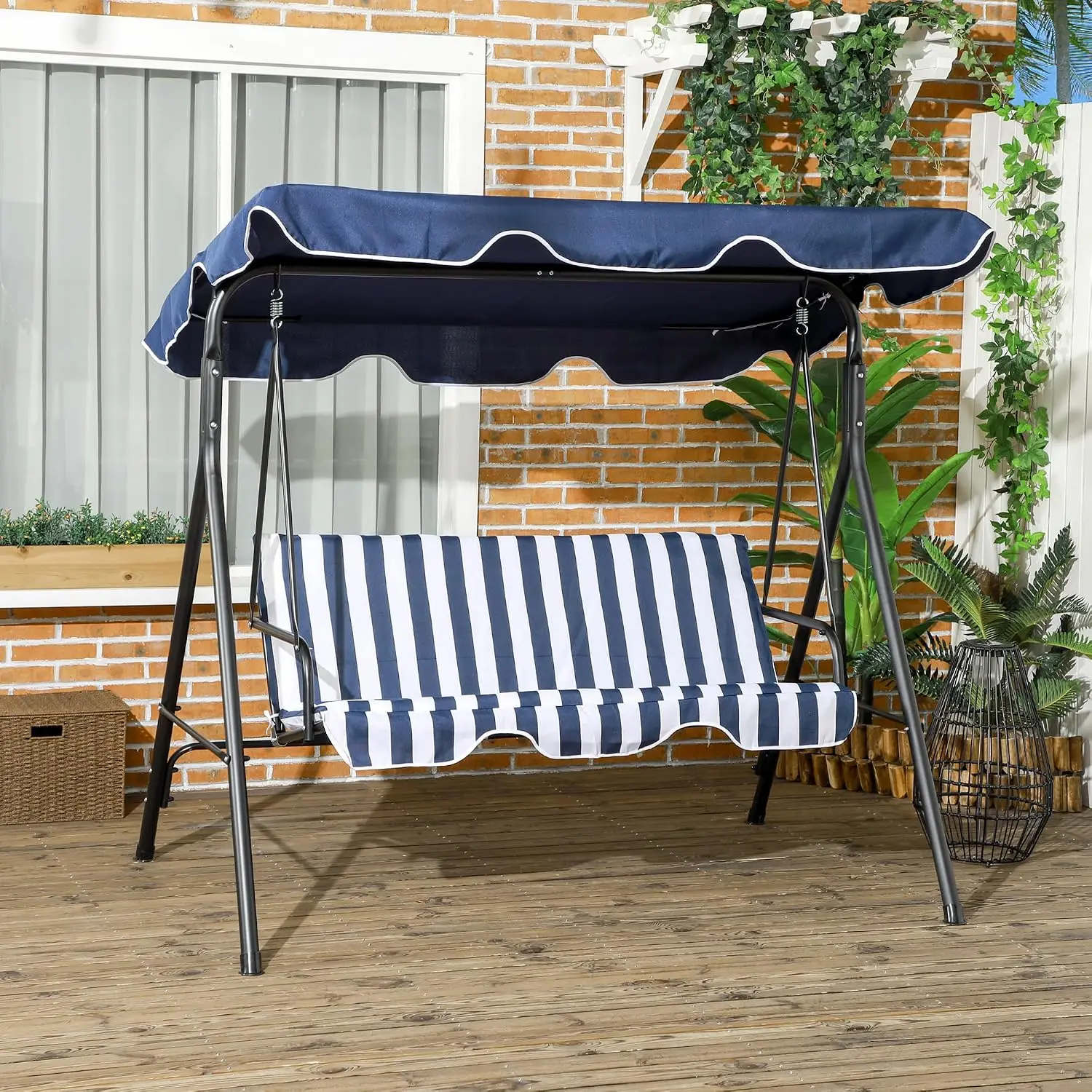 3-Person Porch Swing w/Stand Adjustable Tilt Canopy, Dark Blue