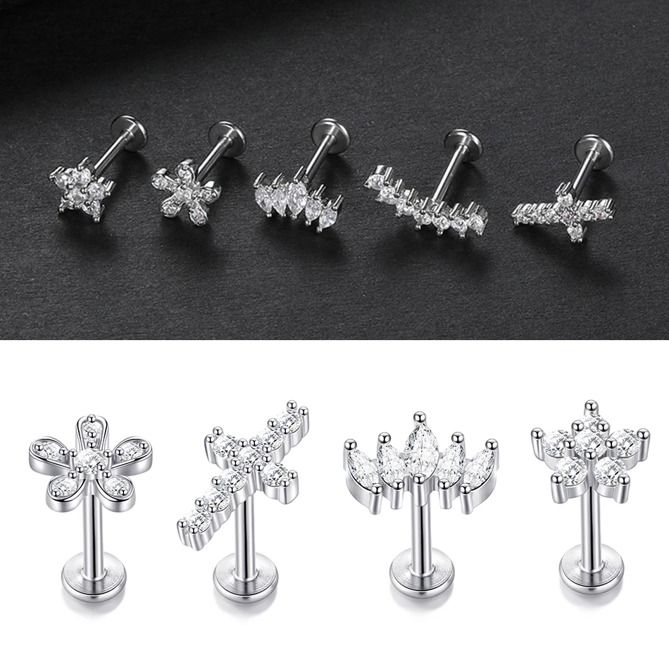 

10Pcs/Lot Stainless Steel Earring for Women Tragus Piercing Ear Stud Cartilage Helix Piercings Labret Lip Stud Brincos Jewelry