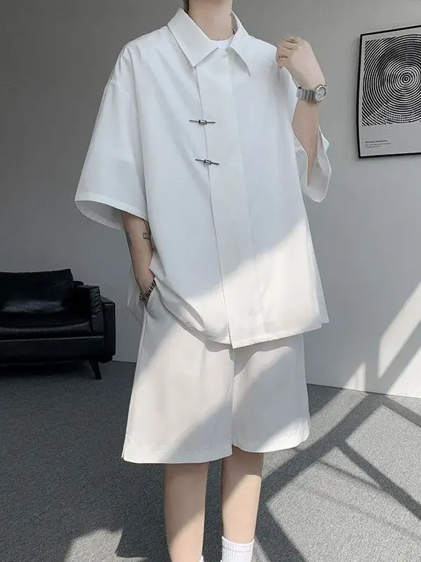 Cold Silk Cool Shirt Set Men's Summer Thin Quick-drying Breathable Lapel Collar Short-sleeved Shorts