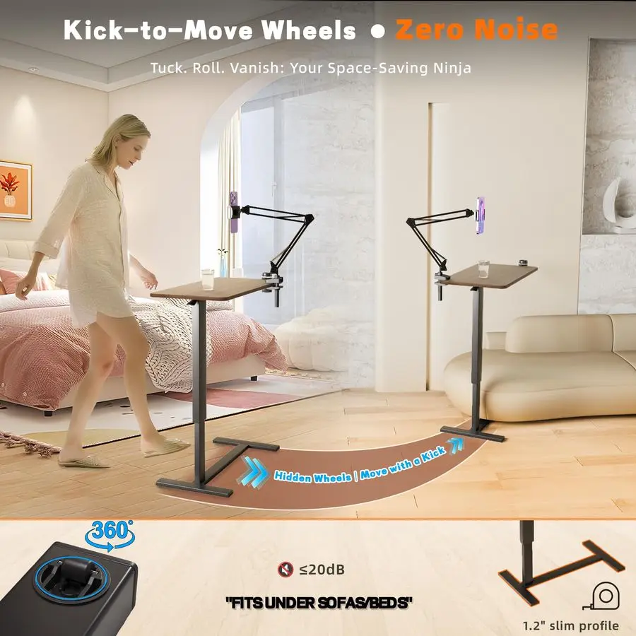 Bedside Table with Wheels, Adjustable Hospital Bedside Desk, Rolling Laptop Table, Mobile Standing Desk, Laptop with Cup Holder