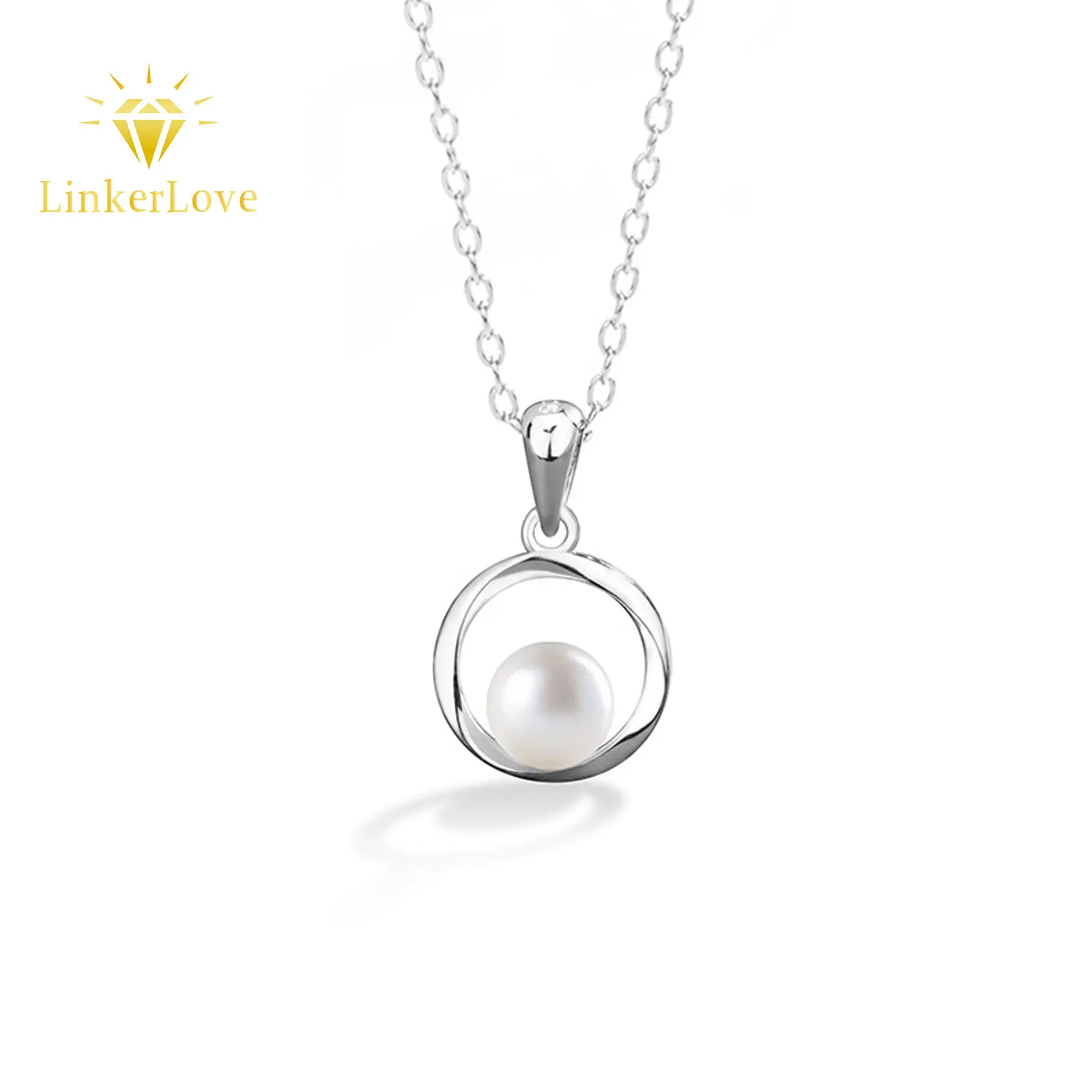 

LinkerLove S925 Sterling Silver Pearl Necklace for Women 6mm Freshwater Pearl Inlaid Circle Twist Pendant Necklace Fine Jewelry