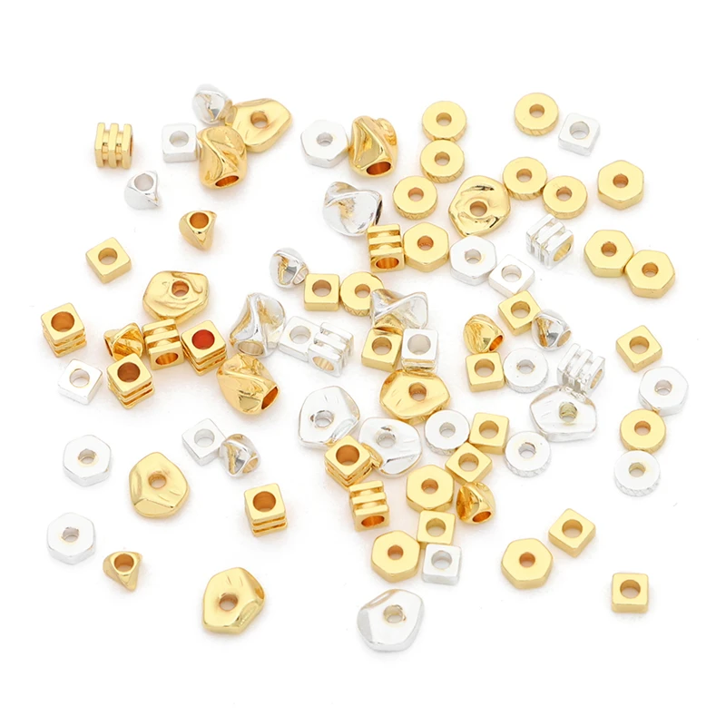 10Pcs Gold/Silver Plated Brass Flat Round Square & Irregular Shape Spacer Beads for Bracelet Earring DIY Jewelry Making Findings