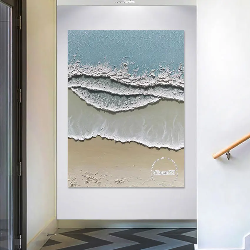 Hotel Decor Murals Art Large Size Texture Thickness Acrylic Abstract Sea Wave Oil Painting Handmade Artwork For Wall Hangings