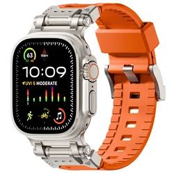 Silicone Strap For Apple Watch Ultra 2 Band 49mm 44mm 45mm 42mm 44 mm Metal Bracelet correa iWatch Series 9 6 5 4 7 8 SE bands