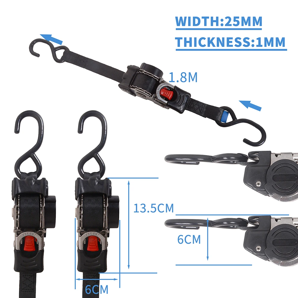 Bolt-On catraca retrátil correias, catraca de aço inoxidável, Amarre as correias, Heavy Duty, Auto Retração, 2 Pack