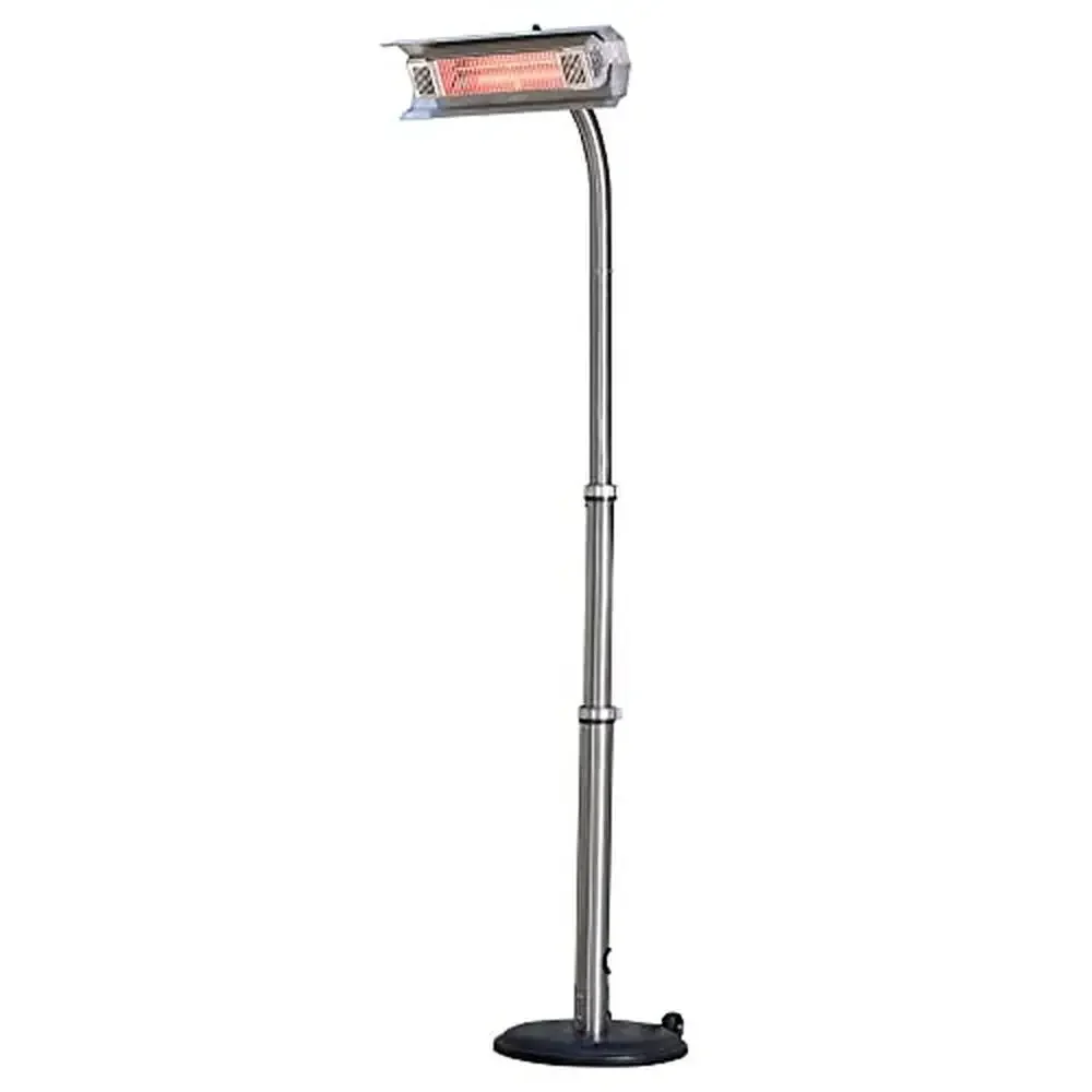 02117 Telescoping Offset Pole Mounted Infrared Patio Heater With Wheels 1500 Watt Indoor Outdoor Powder Coated Steel Tip over