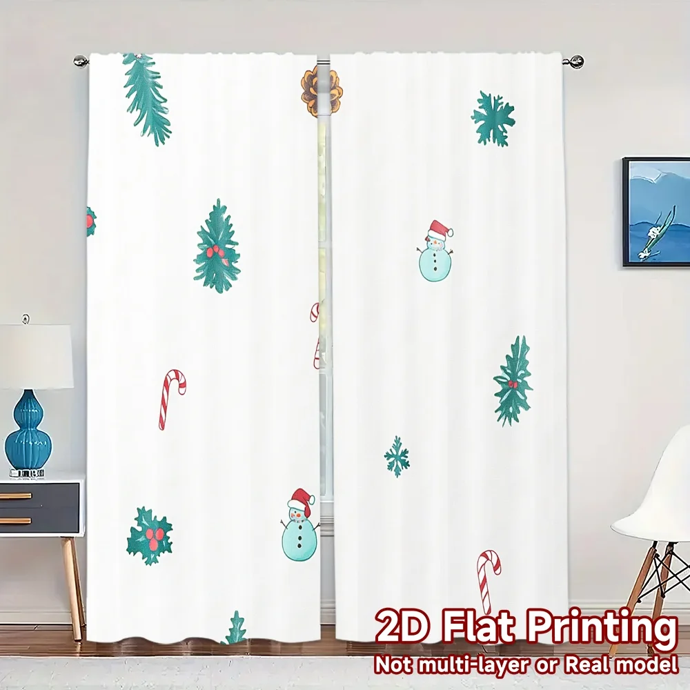 2pcs,Curtains Christmas Tree Snowman Pinecone Holly Candy Cane (3) Popular Curtain Fabric Semi-Sheer Curtains Room Decor for