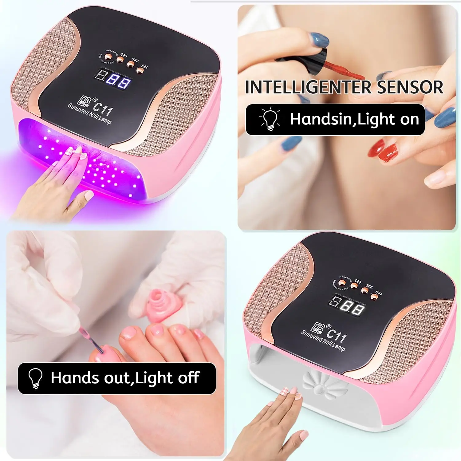 67 مصباح أظافر بالأشعة فوق البنفسجية ثنائي اللون LED، مجفف جل بمستشعر تلقائي مع 4 مؤقتات، قاعدة قابلة للطي (وردي) #2