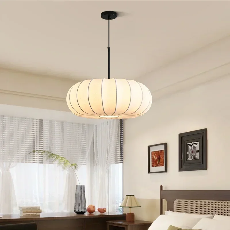 Japanese white silk drum pendant lamp Handmade Wabi sabi lighting Dining Room Shops Study Room Retro Bedroom white lantern lamp