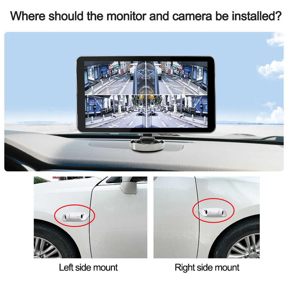 Carsanbo 6 Inch Car DVR Side View Blnd Spot Monitor 4CH Display Touch Screen Left & Right Side View Camera Dual Lens AHD 720P