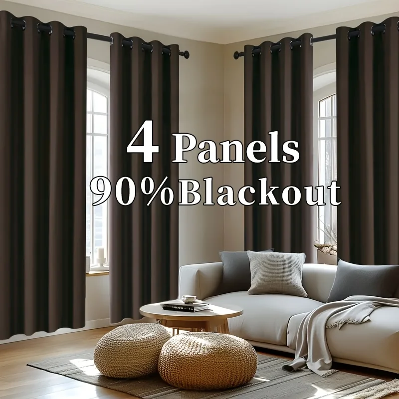 

4pcs Solid Color Thickened Blackout Linen Texture Curtains, with Perforated Hanging On The Top, Sound Insulation And Noise Reduction to Darken The Room, Suitable for Study, Dining Room, Living Room, Bedroom, Balcony Partitions