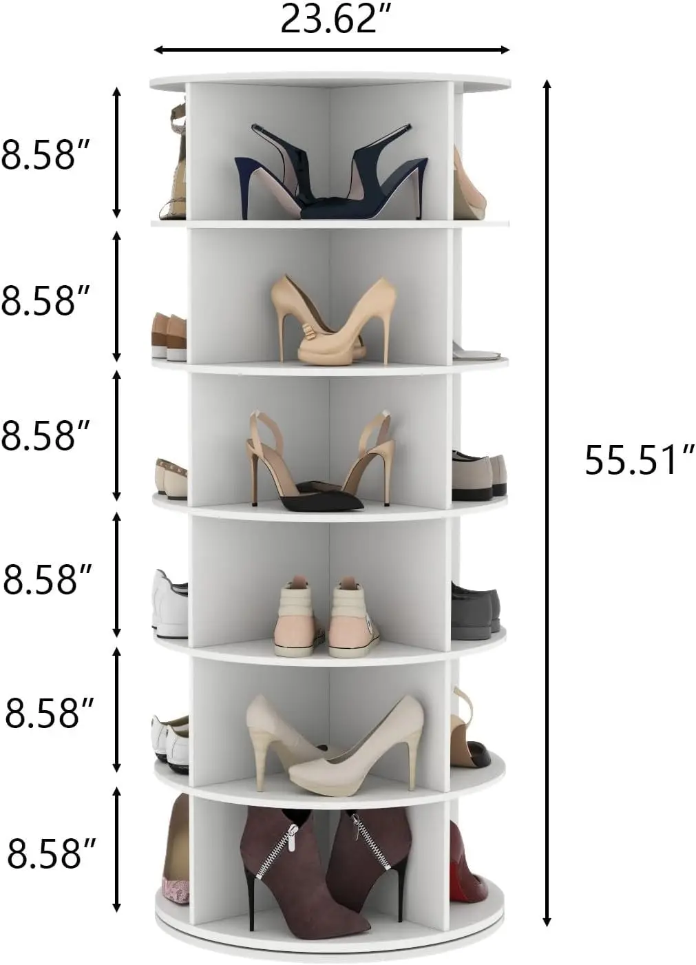 6 Tier Rotating Shoe Rack Tower 360° Spinning Free Standing Organizer For Entryway Living Room Bedroom White, Customized