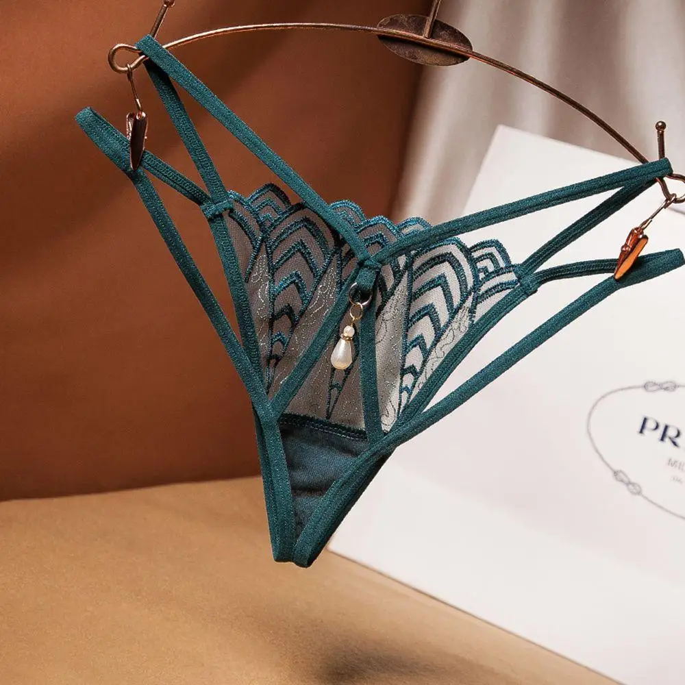 ファッション下着 レディース 花柄刺繍パール付き Tバックショーツ レースGストリング