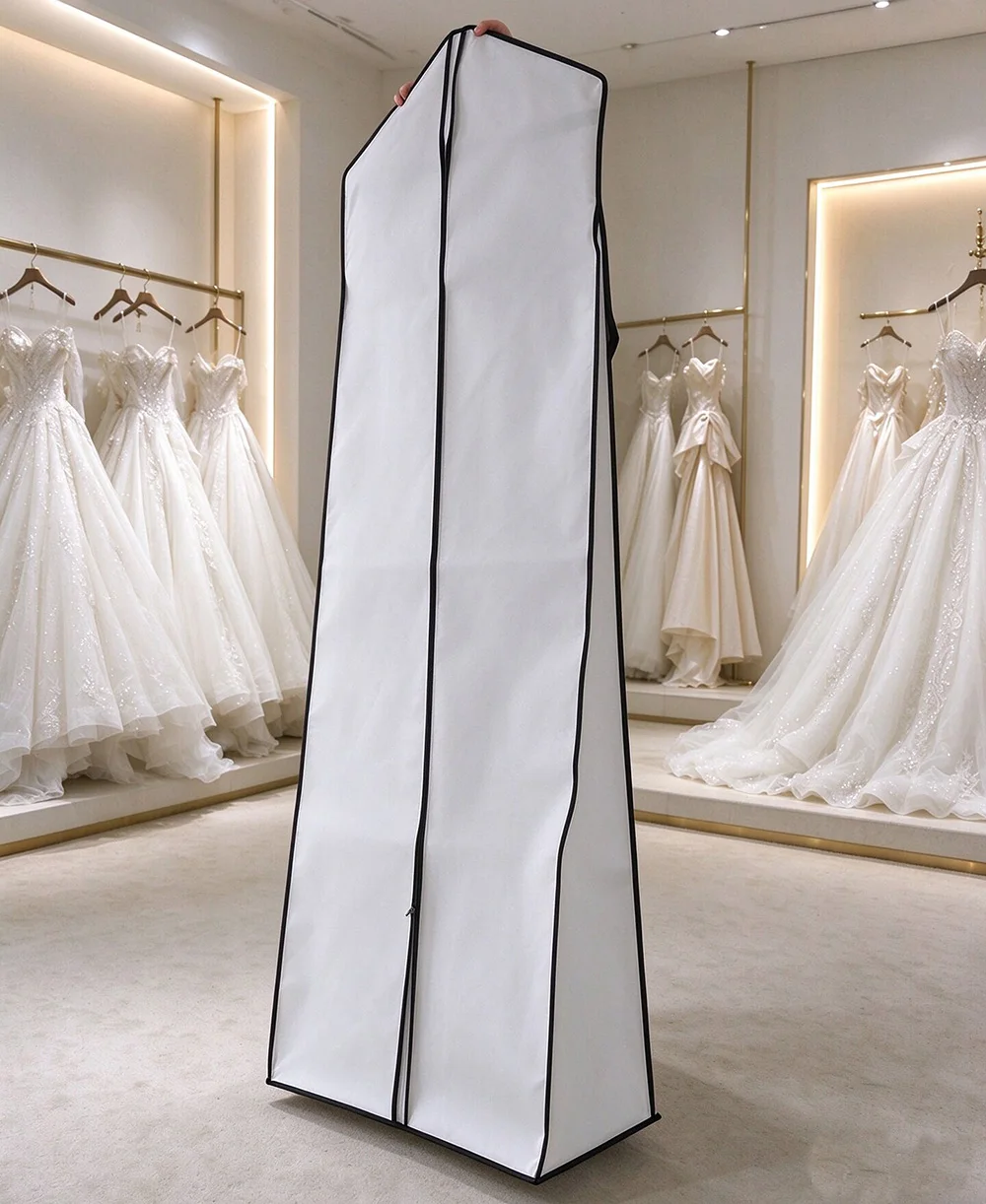 180cm Wedding Dress Garment Bag 3 Colors White Beige Black Non-woven Bridal Gown Dust Cover with Carry Handles Storage Protector