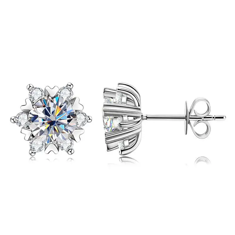 TY Damen-Ohrstecker aus 925er-Sterlingsilber, Moissanit, 0,5/1 Karat Schneeflocken-Ohrstecker, VVS1, edler Schmuck, Geschenk mit Zertifikat – Detail 5