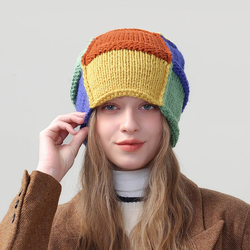 Splicing Colors Knitted Hat Personality Fashion Hat Women Warm Autumn and Winter Tide Hat