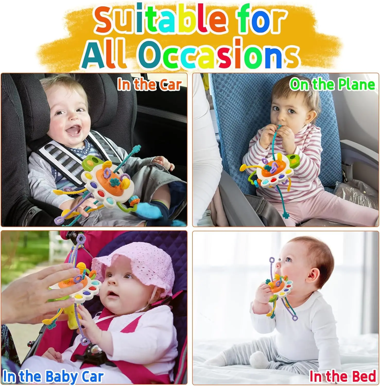 Activity Development Pull String Toys Silicone Teething Rattle Educational Learning Toy Baby Sensory Montessori Toys 6 12 Months