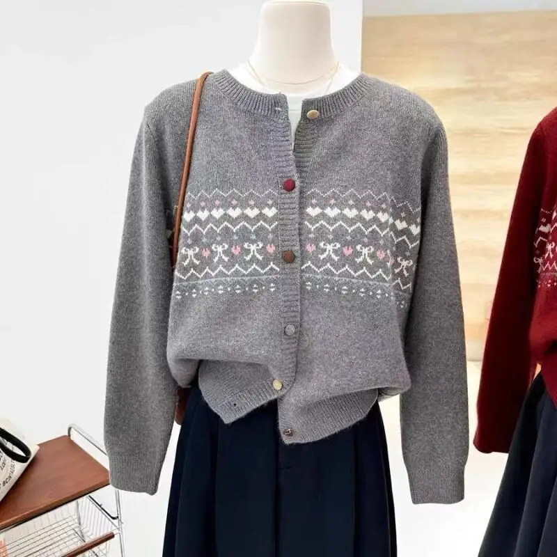 

Женский пуловер, свитер, свободный короткий вязаный кардиган, жаккардовый цветной блок, верхняя одежда в ленивом стиле, топы, осень-зима, новый свитер, пальто
