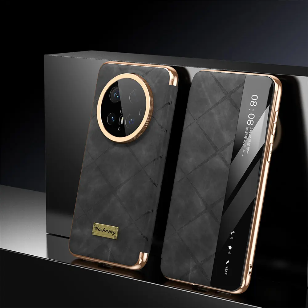

Кожаный магнитный флип-чехол премиум-класса для Huawei Mate60 70 Pro 60 Pro, полное покрытие с видом на окно