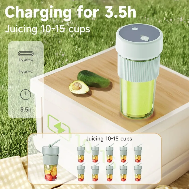 Electric Fruit Juicer Wireless Blender Juice Mixer Portable Juicer with Straw Household USB Charging 6 Blade Gift Juice Cup