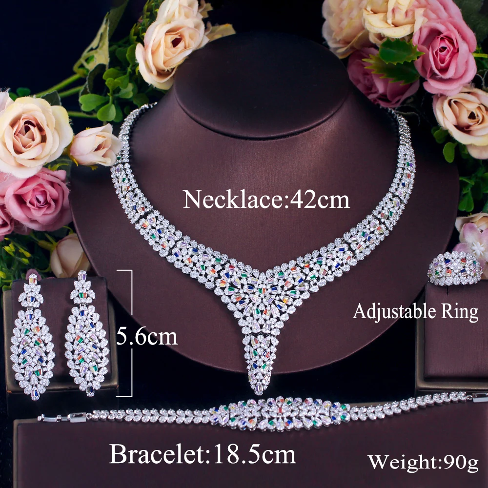 CWWZircons Luxury Chunky Multi Color Cubic Zirconia Pave Women Wedding Party Bridal  Jewelry Sets Dubai 4pcs Accessories T751