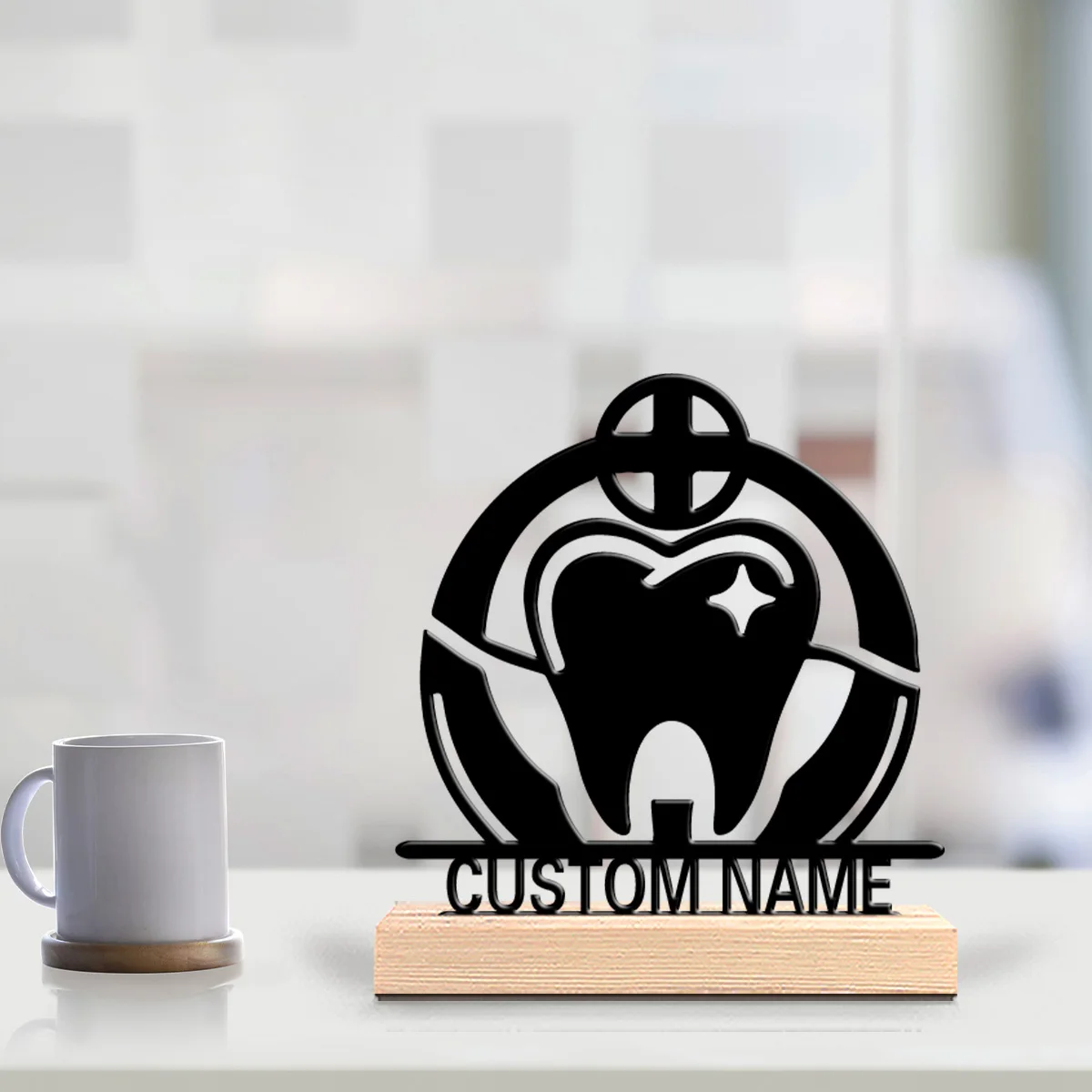 1pc Dental care Custom Letter Metal Statue Metal Ornament Handicraft With Wood Base Tin Sculpture For Youth Gifts