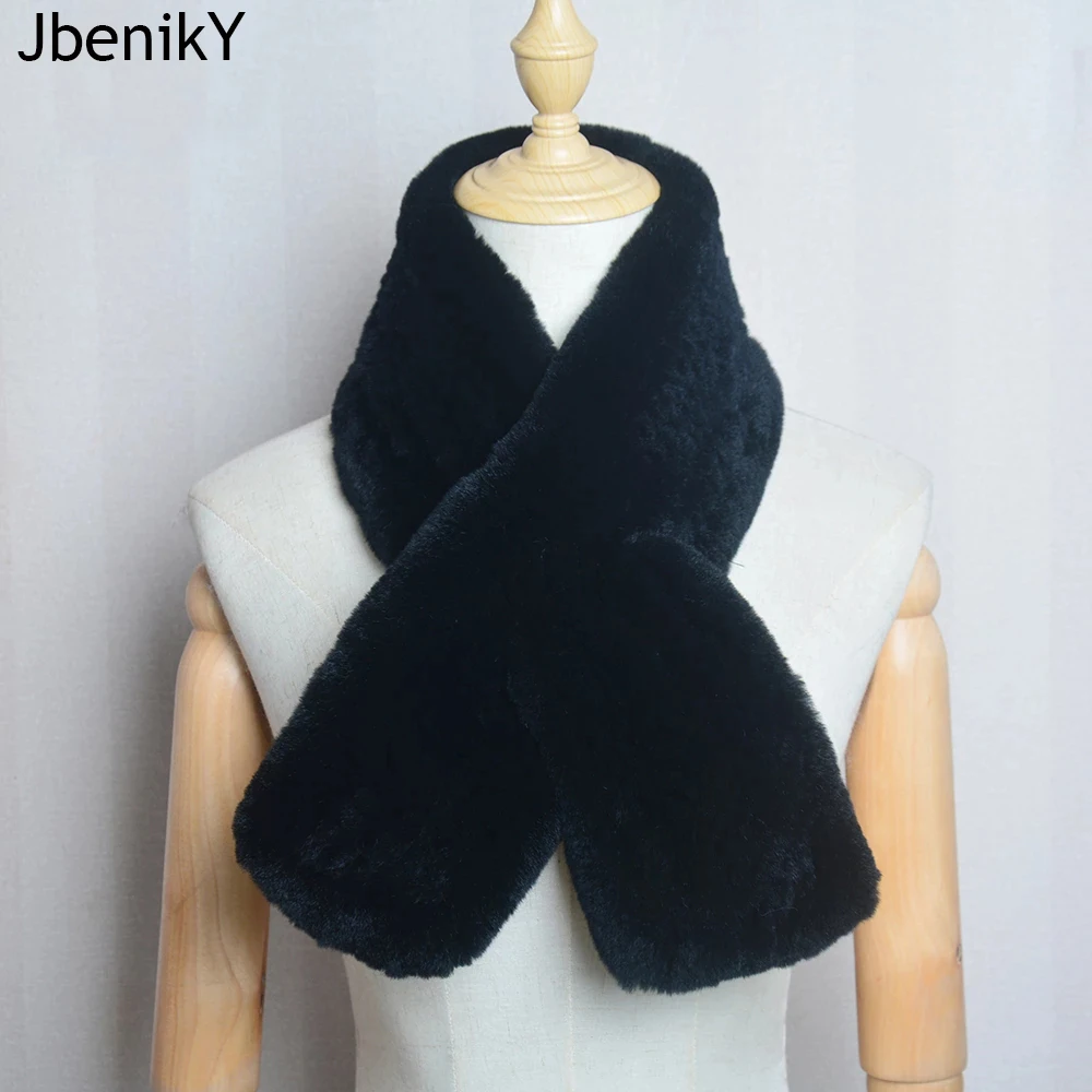 2025 Lady 100% Genuine Fur Scarves Luxury Women Winter Warm Real Rex Rabbit Fur Scarf Hot Sale Natural Rex Rabbit Fur Muffler