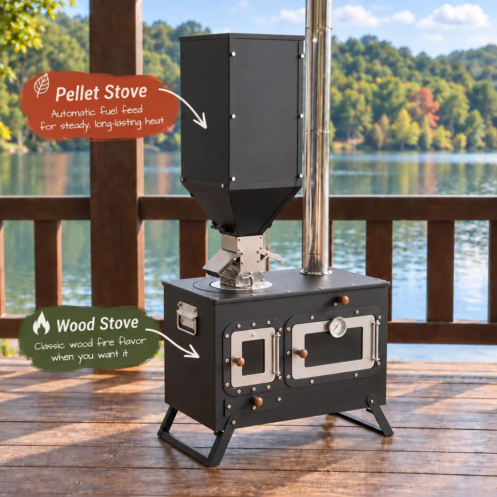 New Type Camping Firewood Stove Portable Outdoor Burner with Oven Multi-functional Stove Tent Hiking Picnic BBQ Roasting Heat