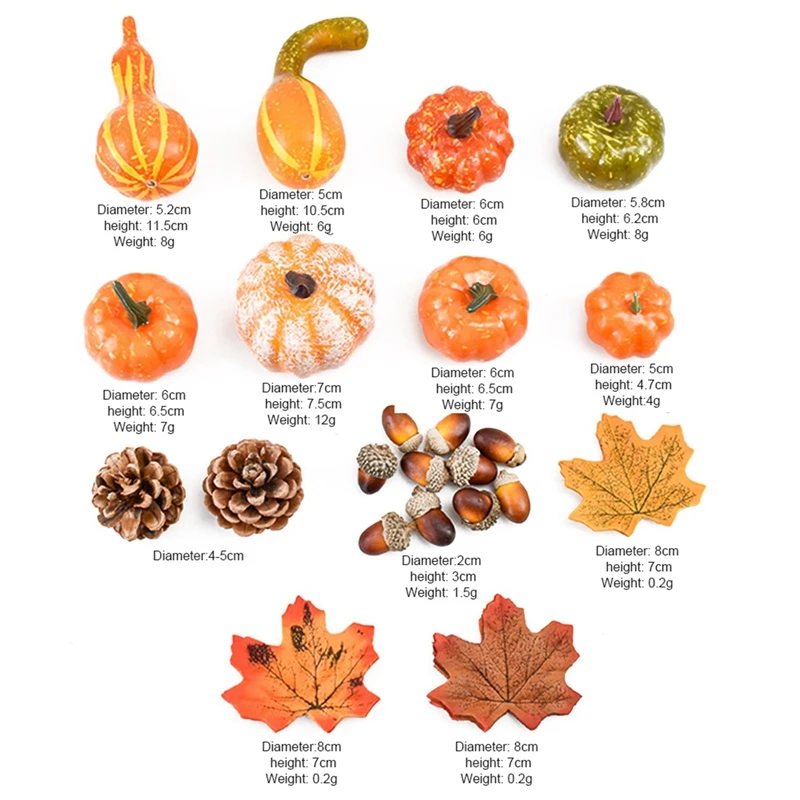 50pcs Artificial Maple Leaves Mini Pumpkins Pine Cones Acorns Thanksgiving Fall Harvest Home Decoration Christmas Tree Decor